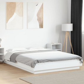 Bed Frame White Engineered wood, Plywood slats Full Bed...