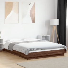Bed Frame Brown Oak Engineered Wood Full Bed Frame Rect...