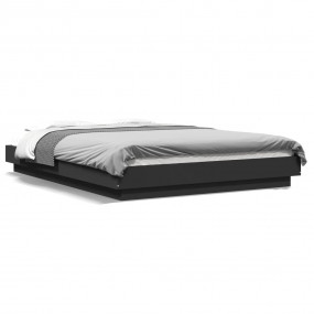 Bed Frame Black Engineered wood 53x75 in Bed Frame Rect...