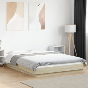 Bed Frame Sonoma oak Engineered wood Double Led Bed Fra...