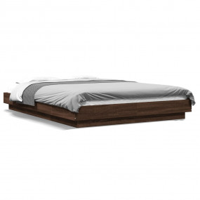 Bed Frame Brown oak Engineered wood, Plywood Double Bed...