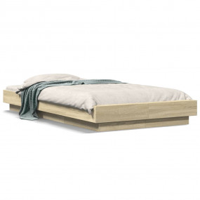 Bed Frame Sonoma Oak Engineered Wood, Plywood Slats Sma...