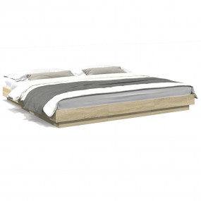 Bed Frame Sonoma Oak Engineered Wood 79 x 79 in Minimal...