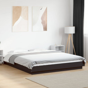 Bed Frame Black Engineered wood Double Durable Bed Fram...