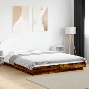 Bed Frame Smoked Oak Engineered Wood, Plywood King Mode...