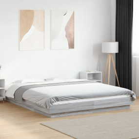 Bed Frame Grey Sonoma Engineered wood, Plywood King Siz...