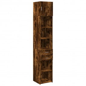 Slim Storage Cabinet Smoked Oak Engineered Wood Tall an...