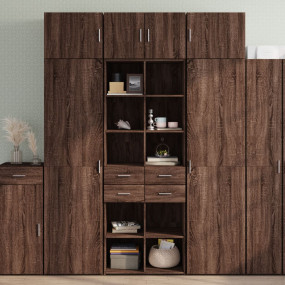 Storage Cabinet Brown Oak Engineered Wood Tall Storage ...