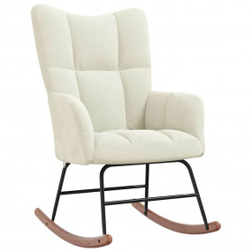 Rocking Chair Cream White Velvet, Solid rubber wood, St...