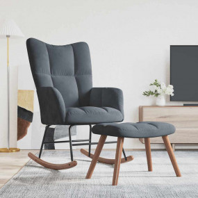 Rocking Chair With Stool Dark Grey Velvet Medium Armcha...