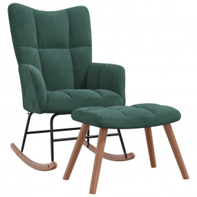Rocking Chair With Stool Dark green Velvet, solid rubbe...