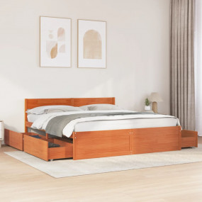 Bed Frame Wax brown Solid pine wood, Plywood slats Doub...