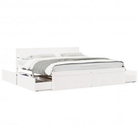 Bed Frame White Solid Pine Wood, Plywood Super King Bed...