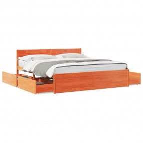 Bed Frame Wax Brown Solid pine wood 71x79 in Super King...