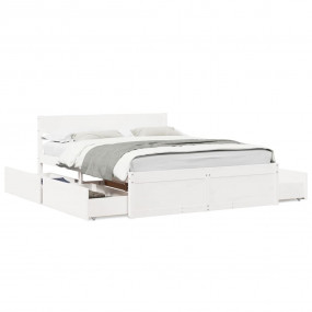 Bed Frame White Solid pine wood, Plywood 63 x 79 in Bed...