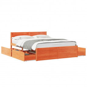 Bed Frame Wax brown Solid pine wood, Plywood 63 x 79 in...