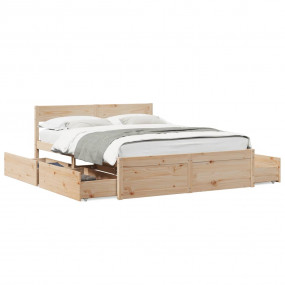 Bed Frame Natural Wood Solid Pine Wood 55.1 x 78.7 in B...