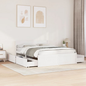 Bed Frame White Solid pine wood, Plywood Double Bed Fra...
