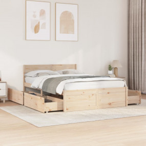 Bed Frame Natural Pine Solid Pine Wood 47.2 x 78.7 in B...