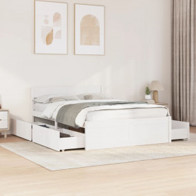 Bed Frame White Solid Pine Wood Full Bed Frame Rectangu...