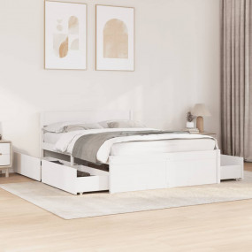 Bed Frame White Solid Pine Wood, Plywood 53.1 x 74.8 in...