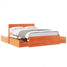 Bed Frame Wax Brown Solid pine wood Full Bed Frame Rect...