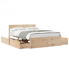 Bed Frame Natural wood Solid pine wood Small Double Bed...