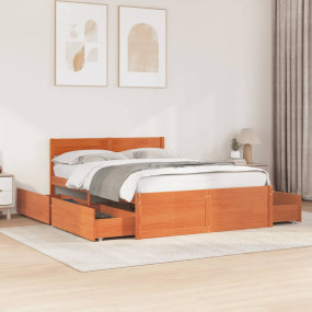 Bed Frame Wax brown Solid Pine Wood Full Bed Frame Rect...