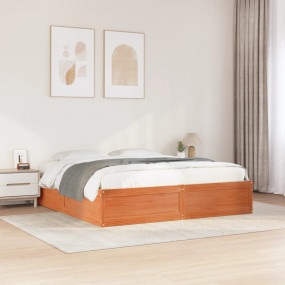 Bed Frame Wax Brown Solid Pine Wood Double Minimalistic