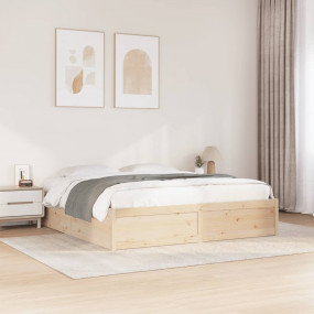 Bed Frame Natural Pine Solid Pine Wood Super King Moder...