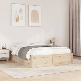 Bed Frame Natural Wood Solid pine wood, Plywood Double ...