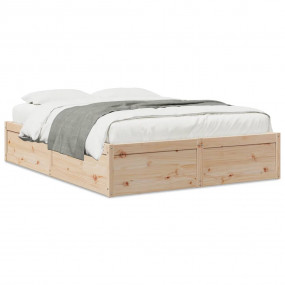Bed Frame Natural Wood Solid pine wood, Plywood King Si...