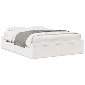 Bed Frame White Solid Pine Wood King Size Durable Bed F...