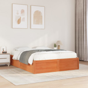 Bed Frame Wax Brown Solid pine wood, Plywood King Size ...