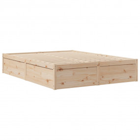 Bed Frame Natural Pine Solid Pine Wood, Plywood Slats 5...