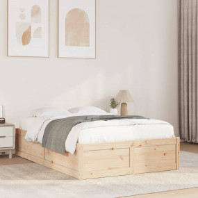 Bed Frame Natural Wood Solid Pine Wood Double Durable B...