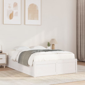 Bed Frame White Solid pine wood Full Minimalistic Bed F...
