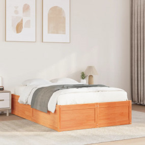 Bed Frame Wax Brown Solid Pine wood, Plywood Full Minim...