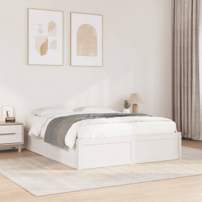 Bed Frame White Solid pine wood, Plywood slats Full Dur...