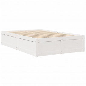 Bed Frame White Solid pine wood, Plywood Double Modern
