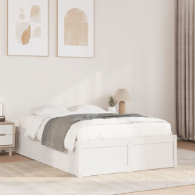 Bed Frame White Solid Pine Wood, Plywood Small Double D...