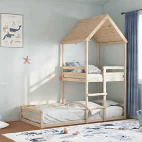 Bunk Bed Natural Wood Solid Pine Wood 90x78.7 in Bunk B...