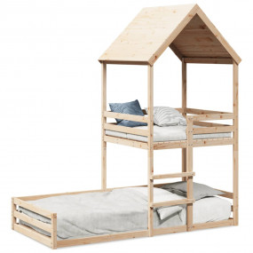 Bunk Bed Natural Wood Solid Pine Wood Twin Bunk Bed Rec...