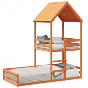 Bunk Bed Wax brown Solid pine wood, Plywood 35.4x74.8 i...