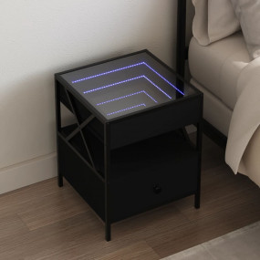 Bedside Table Black Engineered wood, Steel, Glass Mediu...