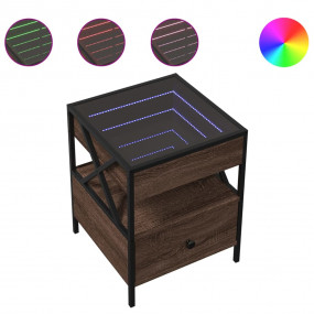Bedside Table Brown Oak Engineered Wood, Glass, Steel S...