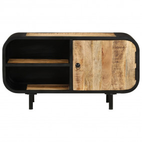 Tv Cabinet Black, Natural Wood Rough Mango Wood, Iron M...