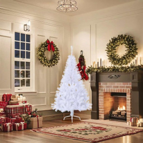Artificial Half Christmas Tree White PVC, Steel 59.1 in...