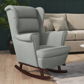 Rocking Chair Light Gray Velvet, Solid Rubber Wood, Foa...