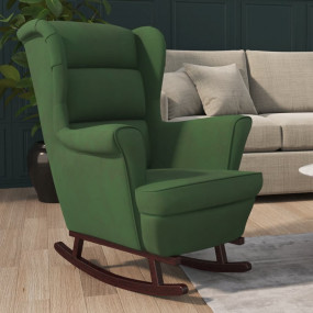 Rocking Chair Dark Green Velvet, Solid Rubber Wood Medi...